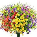 16 Bundles Artificial Flowers for Outdoors Fake Plastic Plants Faux Shrubs Greenery Wheat Grass UV Resistant for Spring Summer Garden Patio Window Box Office Table Kitchen Home Decoration