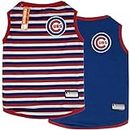 Pets First MLB Chicago Cubs Reversible T-Shirt,X-Small for Dogs & Cats. A Pet Shirt with The Team Logo That Comes with 2 Designs; Stripe Tee Shirt on one Side,Team Color,CUB-4158-XS