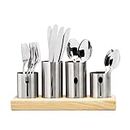 Sorbus Silverware Holder with Caddy for Spoons, Knives Forks, etc - Ideal for Kitchen, Dining, Entertaining, Buffet, Picnic, and more - Stainless Steel with Bamboo Wood Base