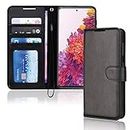 TECHGEAR Galaxy S20 FE Leather Wallet Case, Flip Protective Case Cover with Wallet Card Holder, Stand and Wrist Strap - Black PU Leather with Magnetic Closure Designed For Samsung S20 Fan Edition