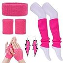 Fuguan 9pcs 80s Costume Fancy Outfit Accessories Set 1980s Workout Costumes Accessories with Neon Leg Warmers for Women Girls