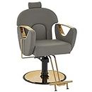 BarberPub Luxurious Classic Barber Chair Hydraulic Pump Recline Beauty Spa Styling Salon for Hair Stylist Equipment 9578 (Grey)