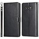 Cavor for Samsung Galaxy Note 8 Wallet Case for Women, Flip Folio Kickstand PU Leather Case with Card Holder Wristlet Hand Strap, Stand Protective Cover for Galaxy Note8 6.3'' Phone Cases-Black