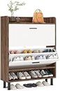 TEKAVO Shoe Cabinet for Home, Shoe Storage Rack for Living, Wooden Shoe Storage with Flip Drawers, 2 Large Storage/DIY (90L x 32W x 109H cm)