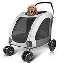 Petbobi Dog Stroller for Large Dogs, Breathable Large Space, Waterproof Oxford Cloth & Storage Bag, Detachable Folding, Lightweight 4 Rubber Wheel Pet Stroller for 2 Medium Dogs Up to 120lbs, Grey
