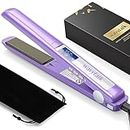 Wavytalk Professional Hair Straightener with Titanium Floating Plates, 1 Inch Flat Iron with 15 Temp Settings for All Hair Types, Dual Voltage, Purple