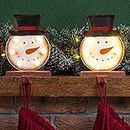glitzhome 2 Pcs LED Lighted Snowman Head Stocking Holder, 7.5" Xmas Hooks for Stockings Christmas Indoor Decoration