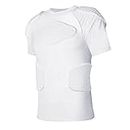 TUOY Men's Padded Compression Shirt Protective Shirt Rib Chest Protector for Football Paintball Baseball White