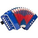 Button Accordion, Horse 10 Keys Control Kids Accordion Musical Instruments for Kids Children Beginners Lightweight and Environmentally-friendly (Blue)