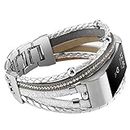 Posh Leather Band Compatible with Fitbit Charge 2 Bands, Boho Handmade Bracelet Multilayer Wrap Layered Wristbands Compatible for Women (Silver)