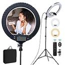 Aro de luz Ring Light - 18 inch 60 W Dimmable LED Ring Light Kit with Stand - Adjustable 3000-6000 K Color Temperature Lighting for Vlog, Makeup, YouTube, Camera, Photo, Video - Control with Remote