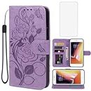 Vavies Case for iPhone 6 Case, Apple 6 Wallet Case with Tempered Glass Screen Protector, Flower Leather Flip Credit Card Holder Stand Phone Cover Cases for iPhone 6 Purple