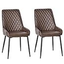 HOMCOM Retro Dining Chair Set of 2, PU Leather Upholstered Accent Chairs for Kitchen, Living Room with Metal Legs, Brown