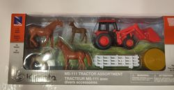 NEW RAY TOYS 1:32 Kubota Tractor Farm Tractor with Front Loader and Horses Set