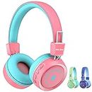 New bee Kids Bluetooth Headphones with Microphone Bluetooth 5.0 Wireless Kids Headphones with 32H Playtime/94dB Volume Limited On Ear Headphones for School/Girls/Boys/iPad/Fire Tablet(Pink)