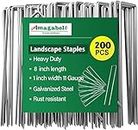 Amagabeli Garden Home, 8 Inch Galvanized Landscape Staples 200 Pack Garden Stakes Heavy-Duty Sod Pins Anti-Rust Fence Stakes for Weed Barrier Fabric Ground Cover Dripper Irrigation Tubing Soaker