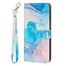 Yiscase Case Compatible for iPhone SE 2022/iPhone SE 2020/iPhone 6/7/8 Wallet Case with Card Holder, PU Leather Flip Card Slots Marble Floral Case Kickstand Shockproof Folio Cover - Pink Blue
