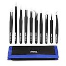 XOOL 10PCS Precision Tweezers Set, ESD Tweezers Set, Anti-Static Stainless Steel Tweezers Kit, Non-Magnetic and Multi-Standard Stainless Steel Tweezers for Lab, Electronics, Jewelry and Detailed Work