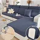 Disayu Magic Sofa Covers Couch Covers 2024 New Wear-Resistant Universal Sofa Covers Washable L Shape Stretch Couch Cushion Covers Slipcovers for Sectional Sofa (Texture Navy Blue,Back Cover M)