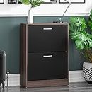 Home Discount Vida Designs 2 Drawer Shoe Cabinet Cupboard Shoe Storage Organiser Pull Down Wooden Furniture Wood Unit, Walnut and Black