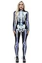 Selowin Womens 3D Skeleton Bones Zipper Back Halloween Costume Body Suit White L