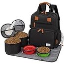 Modoker Dog Travel Bag, Airline Approved Backpack for Pet Accessories Organizer, Tote Weekend Bag with 2 Dog Food Storage Containers, 2 Collapsible Dog Bowls, 1 Pet Mat, Black