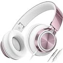 AILIHEN C8 Girls Headphones, On-Ear Headphones Wired with Microphone and Volume Control Foldable Corded Stereo 3.5mm Headset for Girls School Chromebook Laptop Computer PC Tablets Travel (Rose Gold)