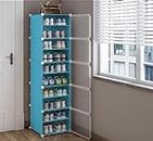 COROID Portable Plastic Shoe Rack Organizer with Door, 30 Pairs Shoe Storage Cabinet Easy Assembly, Adjustable Shoe Storage Organizer Stackable Detachable Shoe Rack (Large, Multicolor) (Blue)
