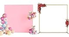 Fomcet 6.6FT x 6.6FT Gold Metal Square Backdrop Stand and Pink Wedding Arch Cover Spandex Fabric for Birthday Party Baby Shower Anniversary Arch Stand Decoration