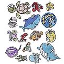 TACVEL 15 Pieces Ocean Animal Embroidered Iron on Patch, Iron on Patches Set, Sew On/Iron on Patch Applique for Clothes, Dress, Hat, Jeans, DIY Accessories