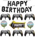 Video Game Party Balloons, 1 juego de globos HAPPY BIRTHDAY, 6 Globos Controladores, 2 Globos Temáticos para Juegos, 1 Globos de Flecha para Niños, Decoración de Fiesta de Cumpleaños