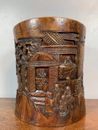 Chinese Bamboo Carving Nice Figure-story Brush Pot Collection Office Supplies 
