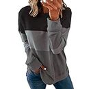 DOLKFU Womens Color Block Printed Sweatshirts Crewneck Pullover Shirts Long Sleeve Boluse Tops Side Split 2022 Trendy Winter Clothes, Gray #2, X-Large
