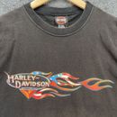 Vintage Harley Davidson Shirt Mens Large Black Biker Spellout Flames Flag Y2K