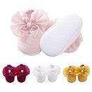 ACMEDE 4 Pairs of Baby Girls Princess Bowknot Anti-Slip Soft Sole Christening Shoes Newborn Baby Girls Baptism Shoes Infant Indoor Prewalker Shoes First Walking Shoes (12-24 Months)