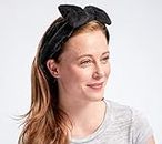CAMPANELLI Big Bow Headband (2-Pack) for Washing Face, Makeup, Spa, Shower & Gym. FreshFace Soft Fleece Hair band as seen on QVC (Black)