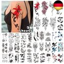 LEADTEAM 50 Blätter Temporäre Tattoos für Erwachsene, Fake Tattoo 3D Schwarze Ro