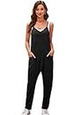 SotRong Womens Casual Jumpsuits Oversized Sleeveless Baggy Playsuit Spaghetti Strap Loose Overalls with Pocket One Piece Summer Boho Rompers Black 2XL
