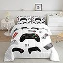 Boys Gamer Comforter Set Twin Size Kids Gamiing Bedding Set Young Man Video Games Joystick Comforter Teen Child Game Room Lovely Decor Black Classic Retro Gamepad Quilted Set with 1 Pillowcase