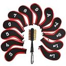 N/A 13Pcs Golf Iron Head Cover with Golf Club Brush,Number Print with Long Zipper Neck,Golf Iron Protector Wedge Headcovers,for Nike,Callaway,Taylormade,Titleist(Red), OneSize,158124