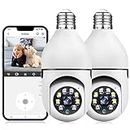 2PCS Light Bulb Security Camera Wireless Indoor, 3MP/2.4G WiFi Surveillance Camera, 360°Pan-Tilt Bulb Camera with Human Motion Detection&Alert/Two-Way Audio/Full Color Night Vision/Remote View