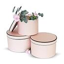 [USA-SALES] Premium Quality Round Flower Box, Gift Boxes for Luxury Flower and Gift Arrangements, Set of 3 pcs (L/M/S) (Powder with Brown Rim)