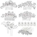 inSowni 32 Pack Silver Wedding Hair Side Combs Slides+U-shaped & Twist Spiral Bridal Hair Pins Headpieces Clips Barrettes Rhinestones Pearls Hair Accessories for Women Girls Brides Bridesmaids