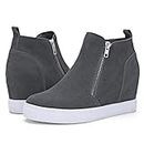 Athlefit Women's Hidden Wedge Sneakers Platform Booties Casual Shoes Size 8 Grey