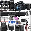 Canon EOS Rebel T7 DSLR Camera with 18-55mm is II Lens Bundle + Canon EF 75-300mm f/4-5.6 III Lens + 420-800mm HD SuperZoom Lens + 128GB Memory + Filters + Flash + Monopod + Professional Bundle Black