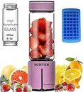 ROSEVIEW Portable Blender Smoothy blenders Glass Bottle battery powered Smoothie Mini Juicer Smoothies Mixer Maker Cordless juicer jar handheld Travel Fruit Personal mixeur Cup melangeur Shake USB Rechargeable (Purple)