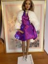 New Purple metallic Dress With White Furry Coat Includes Accessories Free Gift
