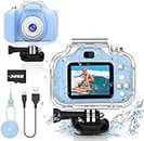 Kids Waterproof Digital Camera Gifts for 6 7 8 9 10 Year Old Action Kids Camera for Age 3-12 Christmas Birthday Gifts Underwater Video Recorder with 32GB SD Card (Sky Blue)