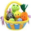 The Holiday Aisle® 7 Pcs Basket for Easter Plush Original Style Plushies Playset Stuffers Toys, in Blue/Gray/Green | Wayfair