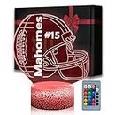 ARERG Kids Night Light Football 3D Optical Illusion Lamp with Remote Control 16 Colors Changing Mahomes Helmet Decor Birthday Xmas Valentine's Day Gift Idea for Kansas City Fan Boys Girls